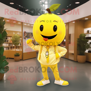 Yellow Cherry mascot costume character dressed with a Chinos and Necklaces