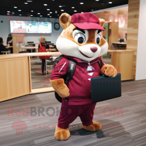 Magenta Chipmunk mascot costume character dressed with a Jumpsuit and Briefcases