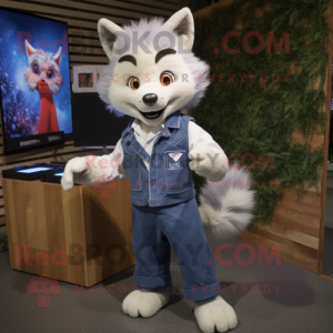 White Fox mascot costume character dressed with a Chambray Shirt and Hairpins