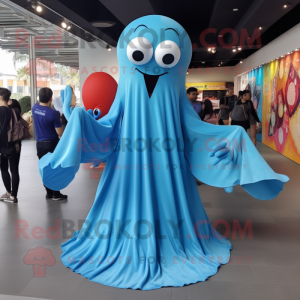 Sky Blue Octopus mascot costume character dressed with a Maxi Dress and Cummerbunds