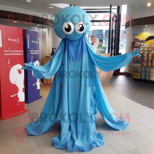 Sky Blue Octopus maskot...