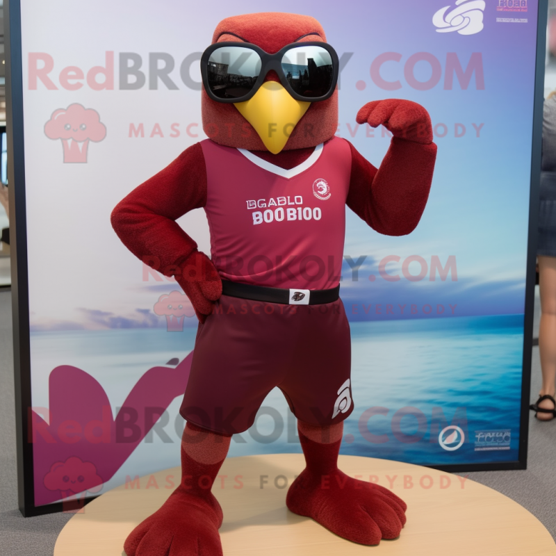 Maroon Falcon mascot costume character dressed with a Swimwear and Cufflinks