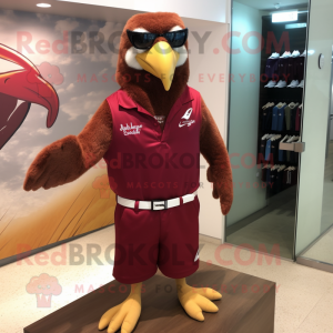 Maroon Falcon mascot costume character dressed with a Swimwear and Cufflinks