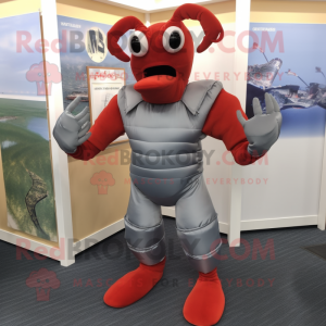 Silver Lobster Bisque mascot costume character dressed with a Jeggings and Belts
