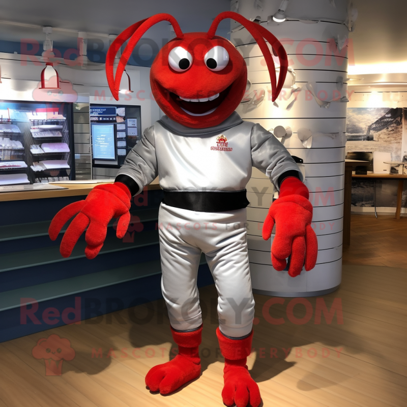 Silver Lobster Bisque mascot costume character dressed with a Jeggings and Belts Silver Lobster Bisque mascot costume character dressed with a Jeggings and Belts