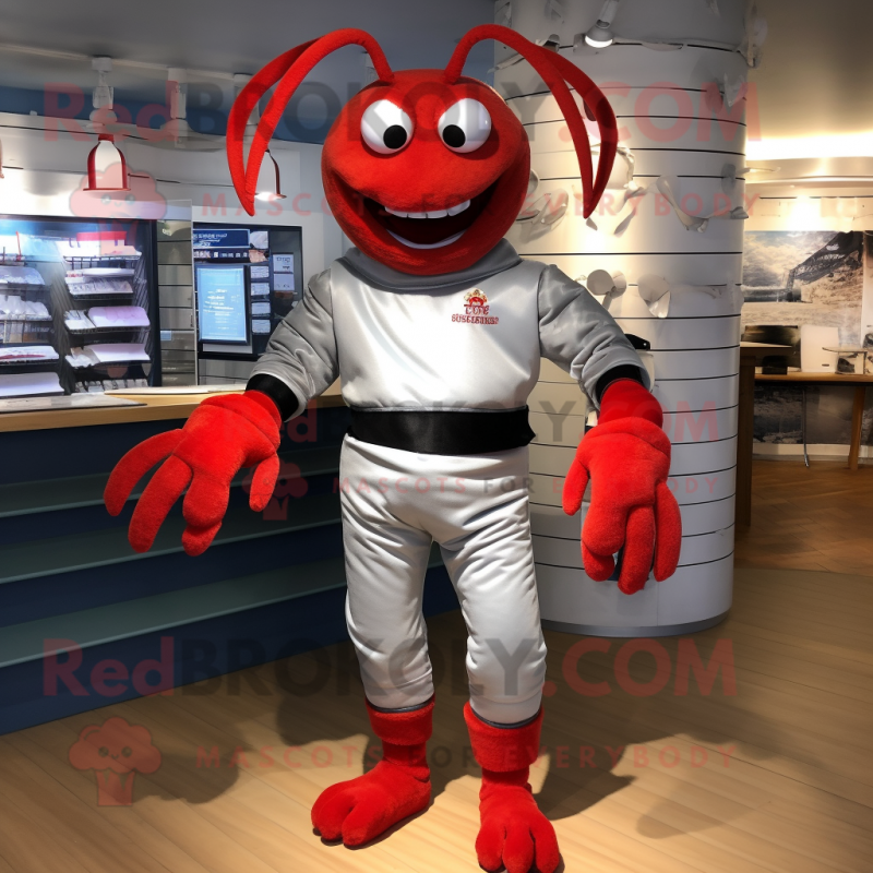 Silver Lobster Bisque mascot costume character dressed with a Jeggings and Belts