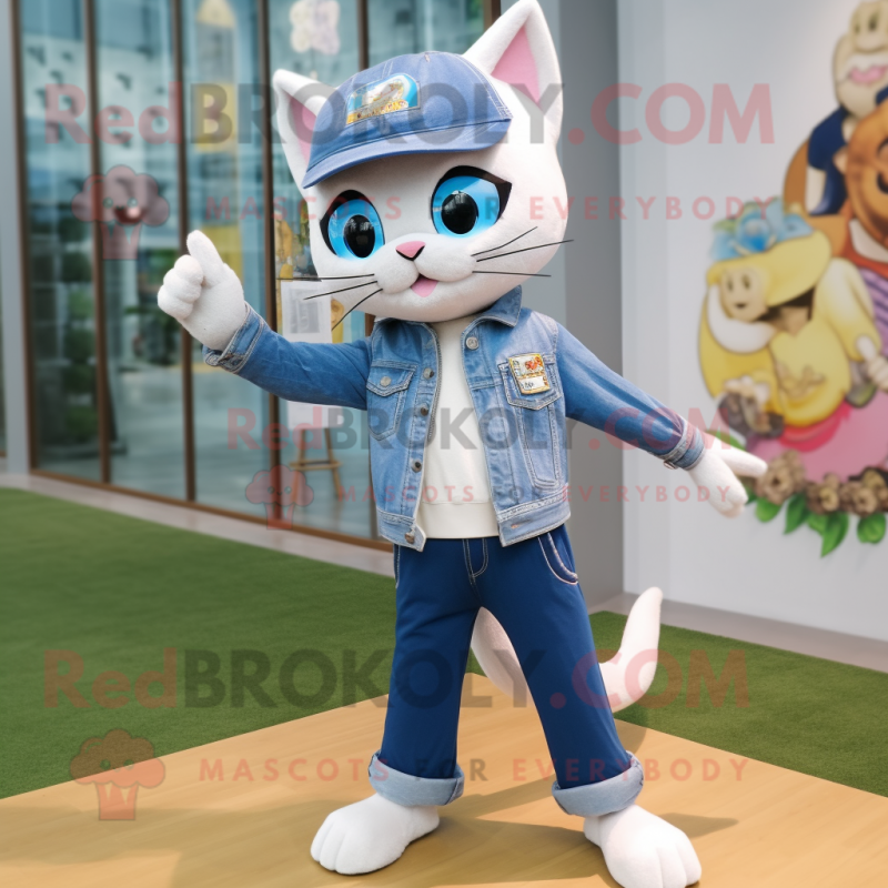 nan Cat mascot costume character dressed with a Skinny Jeans and Keychains nan Cat mascot costume character dressed with a Skinny Jeans and Keychains