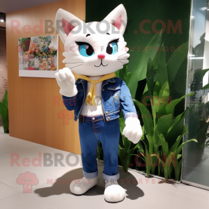nan Cat mascot costume character dressed with a Skinny Jeans and Keychains