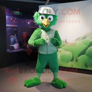 Green Harpy mascot costume character dressed with a Capri Pants and Caps