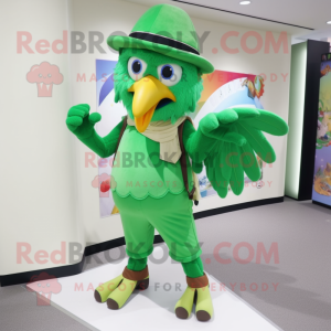 Green Harpy mascot costume character dressed with a Capri Pants and Caps
