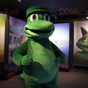 Green Anaconda mascot costume character dressed with a Turtleneck and Hats