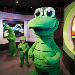 Green Anaconda mascot costume character dressed with a Turtleneck and Hats