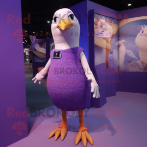 Purple Gull mascot costume character dressed with a Tank Top and Suspenders