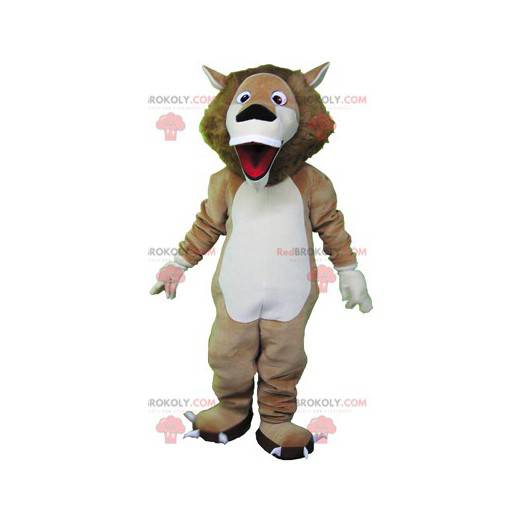 Mascote leão bege e branco muito engraçado - Redbrokoly.com