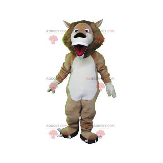 Mycket rolig beige och vit lejonmaskot - Redbrokoly.com