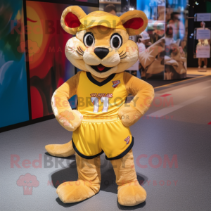 Gold Rat mascot costume character dressed with a Shorts and Headbands