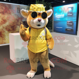 Gold Rat mascot costume character dressed with a Shorts and Headbands