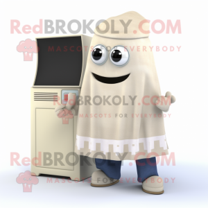 Cream Television mascot costume character dressed with a Bootcut Jeans and Shawls
