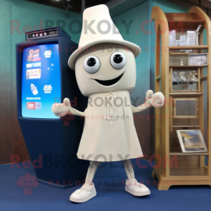 Cream Television mascot costume character dressed with a Bootcut Jeans and Shawls