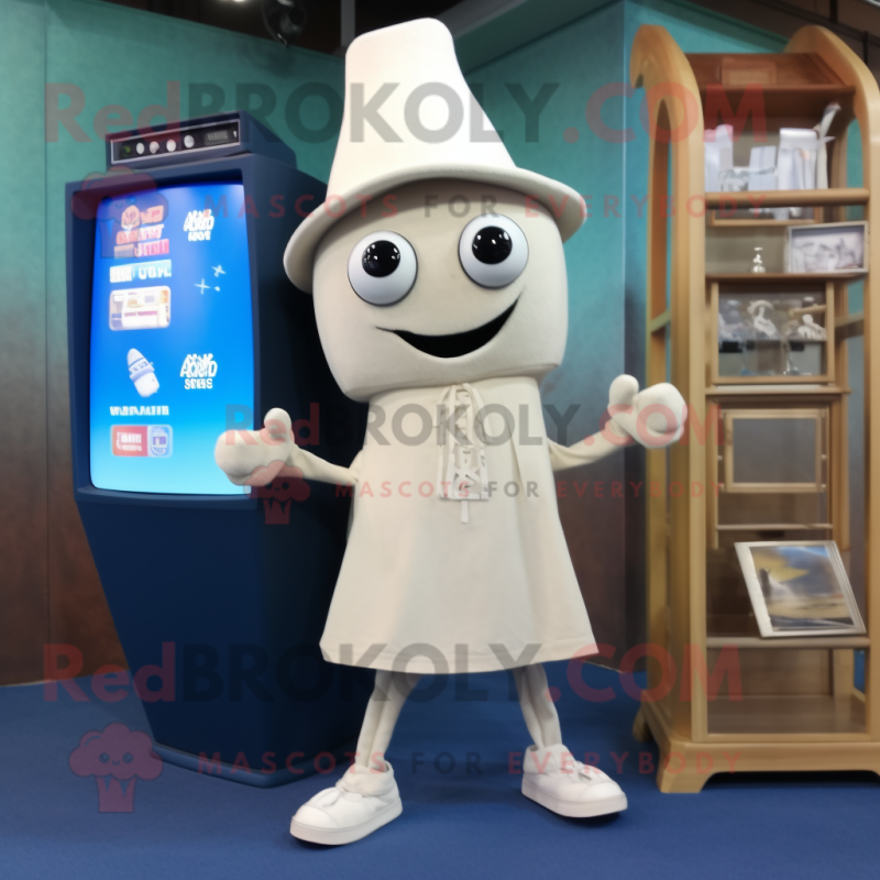 Cream Television mascot costume character dressed with a Bootcut Jeans and Shawls Cream Television mascot costume character dressed with a Bootcut Jeans and Shawls