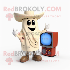 Cream Television mascot costume character dressed with a Bootcut Jeans and Shawls