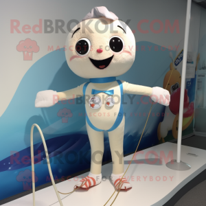 Cream Tightrope Walker mascot costume character dressed with a Swimwear and Scarves