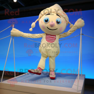 Cream Tightrope Walker mascot costume character dressed with a Swimwear and Scarves