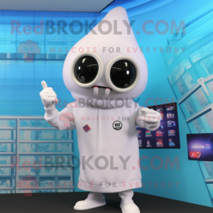 White Squid mascot costume character dressed with a Sweater and Digital watches