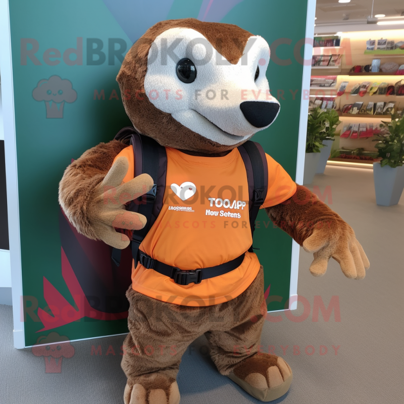 Rust Pangolin mascot costume character dressed with a Board Shorts and Messenger bags Rust Pangolin mascot costume character dressed with a Board Shorts and Messenger bags