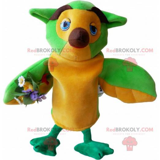 Mascote coruja amarela e marrom muito engraçada - Redbrokoly.com