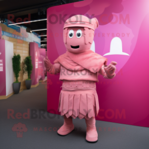 Pink Roman Soldier mascot costume character dressed with a Cardigan and Wraps