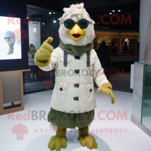 Olive Fried Chicken mascot costume character dressed with a Parka and Eyeglasses