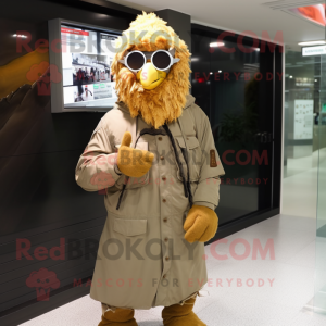 Olive Fried Chicken mascot costume character dressed with a Parka and Eyeglasses