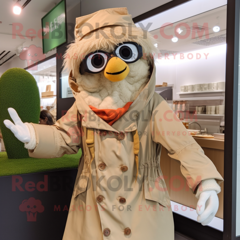 Olive Fried Chicken mascot costume character dressed with a Parka and Eyeglasses Olive Fried Chicken mascot costume character dressed with a Parka and Eyeglasses