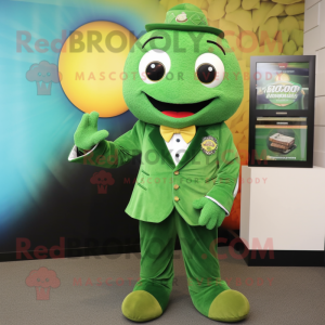 Green Cod mascot costume character dressed with a Blazer and Coin purses