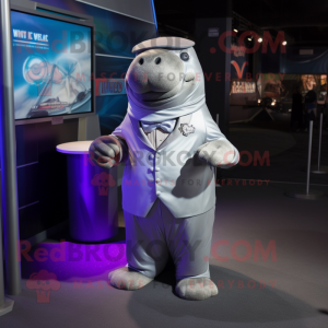 Silver Walrus mascot costume character dressed with a T-Shirt and Bow ties