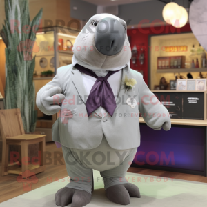 Silver Walrus mascot costume character dressed with a T-Shirt and Bow ties