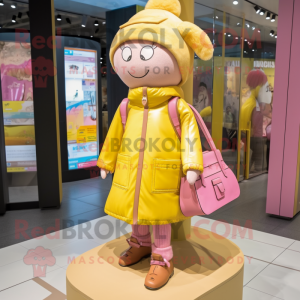 Yellow Pink mascot costume character dressed with a Parka and Handbags