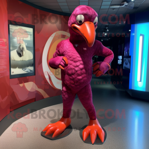 Maroon Flamingo mascot costume character dressed with a Rash Guard and Wraps