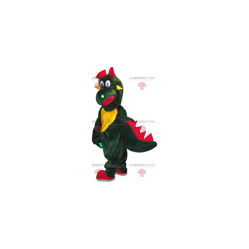 Mascotte de dragon vert jaune et rouge géant - Redbrokoly.com