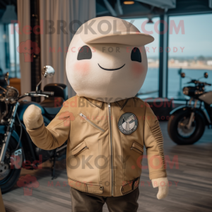Beige Narwhal mascot costume character dressed with a Biker Jacket and Berets