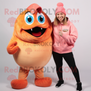 Peach Piranha mascot costume character dressed with a Sweatshirt and Berets