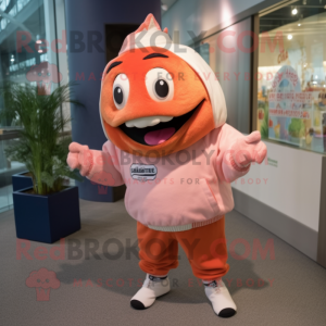 Peach Piranha mascot costume character dressed with a Sweatshirt and Berets