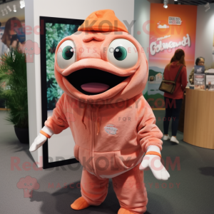 Peach Piranha mascot costume character dressed with a Sweatshirt and Berets