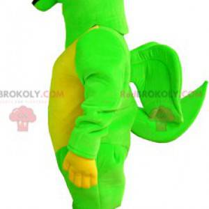 Mascota dragón verde y amarillo con alas pequeñas -