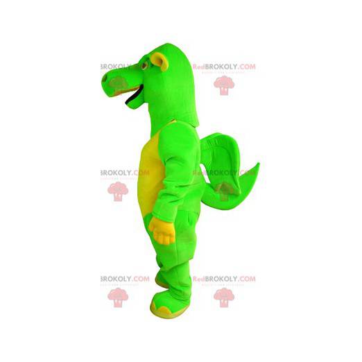 Green and yellow dragon mascot with small wings - Redbrokoly.com