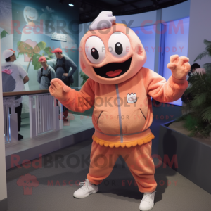 Peach Piranha mascot costume character dressed with a Sweatshirt and Berets