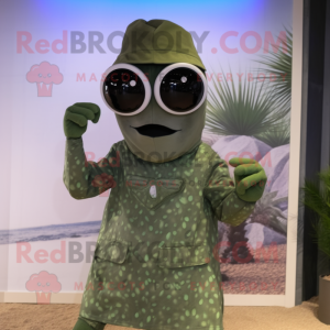 Olive Graveyard mascot costume character dressed with a Bodysuit and Sunglasses