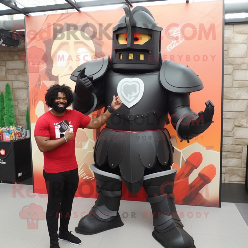 Black Medieval Knight mascot costume character dressed with a Tank Top and Rings Black Medieval Knight mascot costume character dressed with a Tank Top and Rings