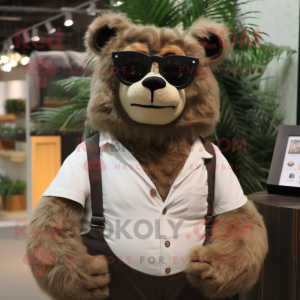 Tan Spectacled Bear mascot costume character dressed with a Tank Top and Eyeglasses
